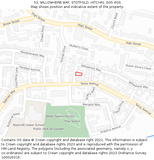 53, WILLOWHERB WAY, STOTFOLD, HITCHIN, SG5 4GS: Location map and indicative extent of plot