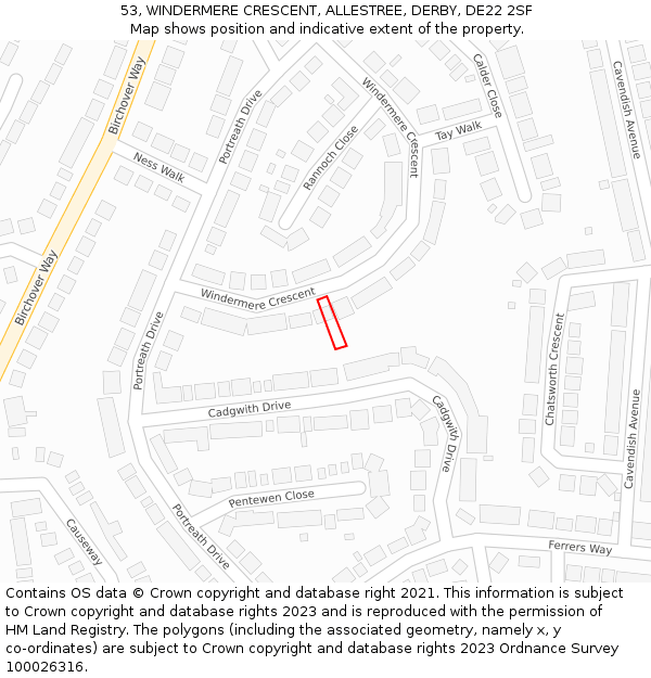 53, WINDERMERE CRESCENT, ALLESTREE, DERBY, DE22 2SF: Location map and indicative extent of plot