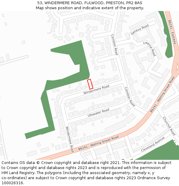 53, WINDERMERE ROAD, FULWOOD, PRESTON, PR2 8AS: Location map and indicative extent of plot