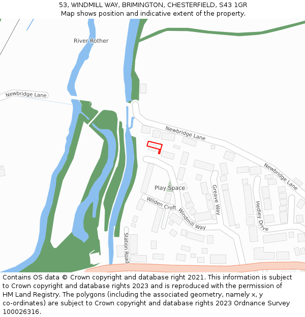 53, WINDMILL WAY, BRIMINGTON, CHESTERFIELD, S43 1GR: Location map and indicative extent of plot