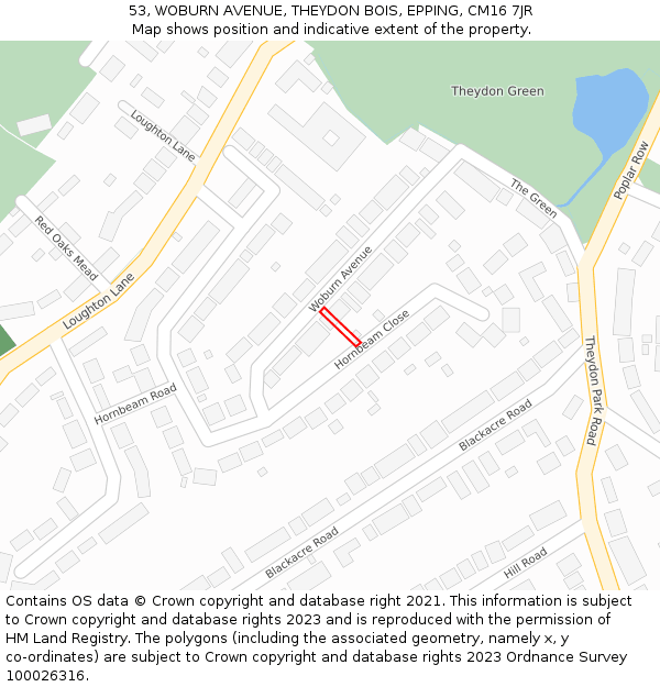 53, WOBURN AVENUE, THEYDON BOIS, EPPING, CM16 7JR: Location map and indicative extent of plot