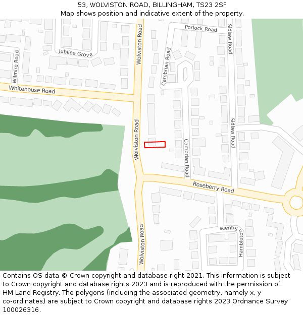 53, WOLVISTON ROAD, BILLINGHAM, TS23 2SF: Location map and indicative extent of plot