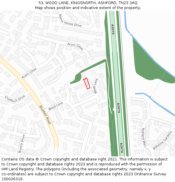 53, WOOD LANE, KINGSNORTH, ASHFORD, TN23 3AQ: Location map and indicative extent of plot