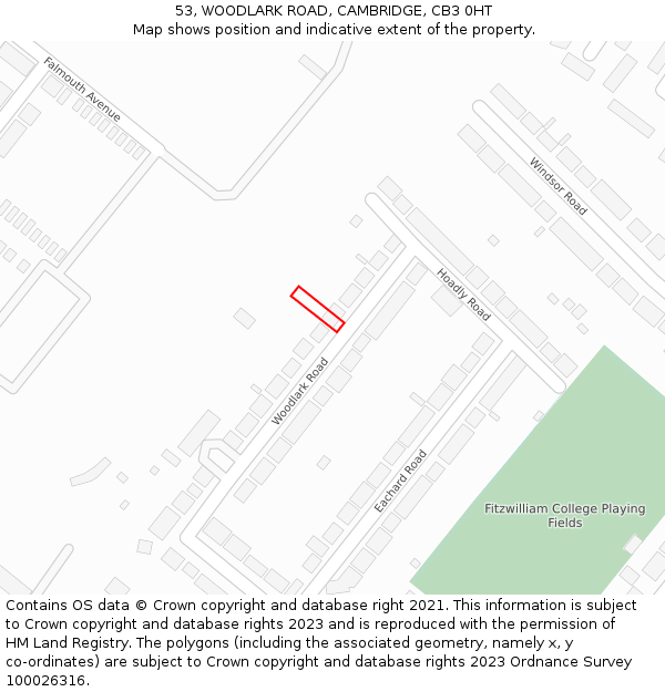 53, WOODLARK ROAD, CAMBRIDGE, CB3 0HT: Location map and indicative extent of plot