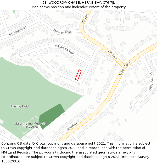 53, WOODROW CHASE, HERNE BAY, CT6 7JL: Location map and indicative extent of plot