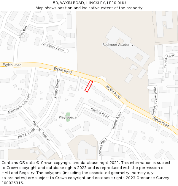 53, WYKIN ROAD, HINCKLEY, LE10 0HU: Location map and indicative extent of plot