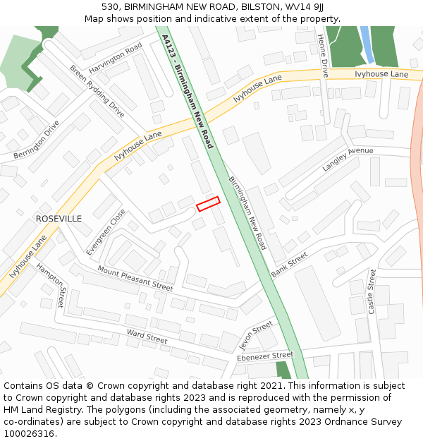 530, BIRMINGHAM NEW ROAD, BILSTON, WV14 9JJ: Location map and indicative extent of plot