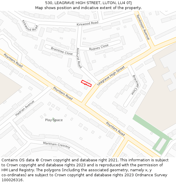 530, LEAGRAVE HIGH STREET, LUTON, LU4 0TJ: Location map and indicative extent of plot