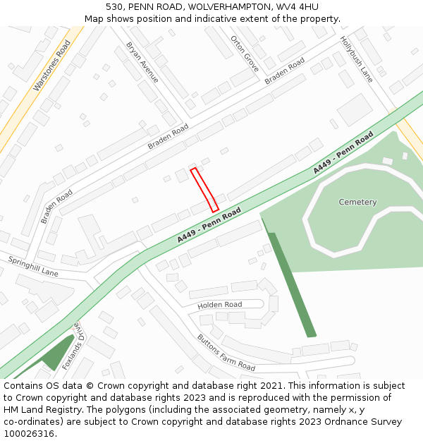 530, PENN ROAD, WOLVERHAMPTON, WV4 4HU: Location map and indicative extent of plot