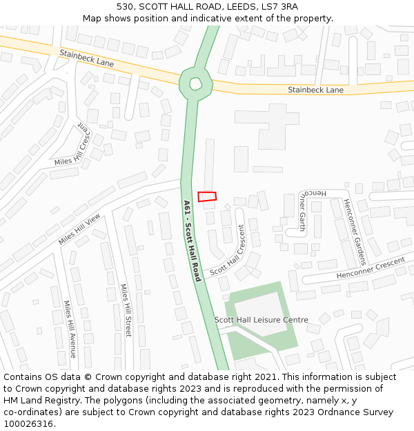 530, SCOTT HALL ROAD, LEEDS, LS7 3RA: Location map and indicative extent of plot