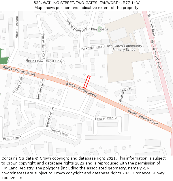 530, WATLING STREET, TWO GATES, TAMWORTH, B77 1HW: Location map and indicative extent of plot