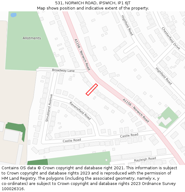 531, NORWICH ROAD, IPSWICH, IP1 6JT: Location map and indicative extent of plot