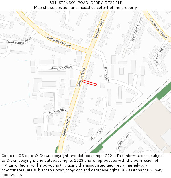 531, STENSON ROAD, DERBY, DE23 1LP: Location map and indicative extent of plot