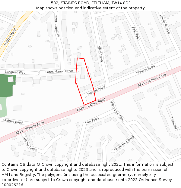 532, STAINES ROAD, FELTHAM, TW14 8DF: Location map and indicative extent of plot