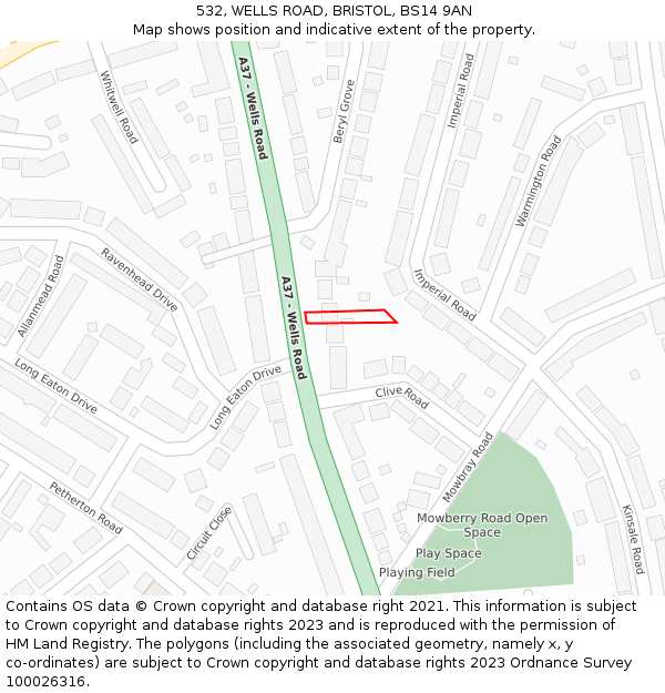 532, WELLS ROAD, BRISTOL, BS14 9AN: Location map and indicative extent of plot