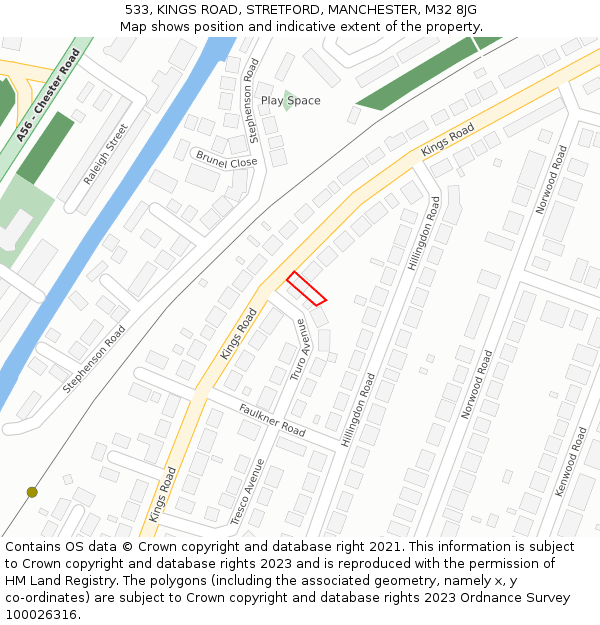 533, KINGS ROAD, STRETFORD, MANCHESTER, M32 8JG: Location map and indicative extent of plot