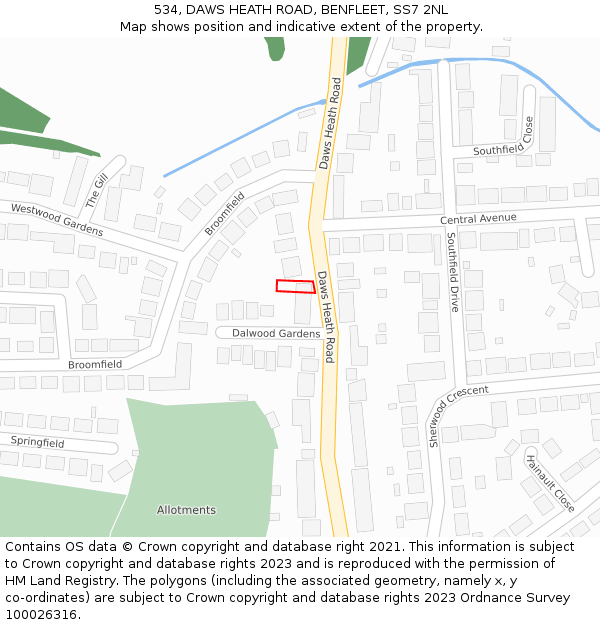 534, DAWS HEATH ROAD, BENFLEET, SS7 2NL: Location map and indicative extent of plot