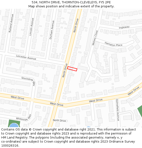 534, NORTH DRIVE, THORNTON-CLEVELEYS, FY5 2PE: Location map and indicative extent of plot