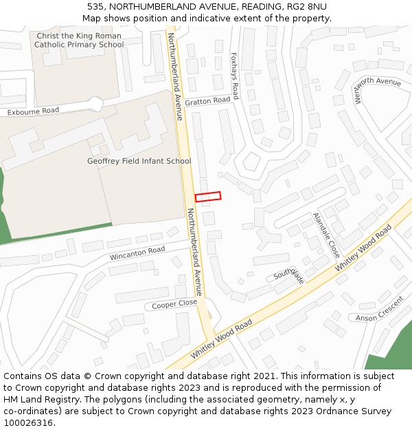 535, NORTHUMBERLAND AVENUE, READING, RG2 8NU: Location map and indicative extent of plot