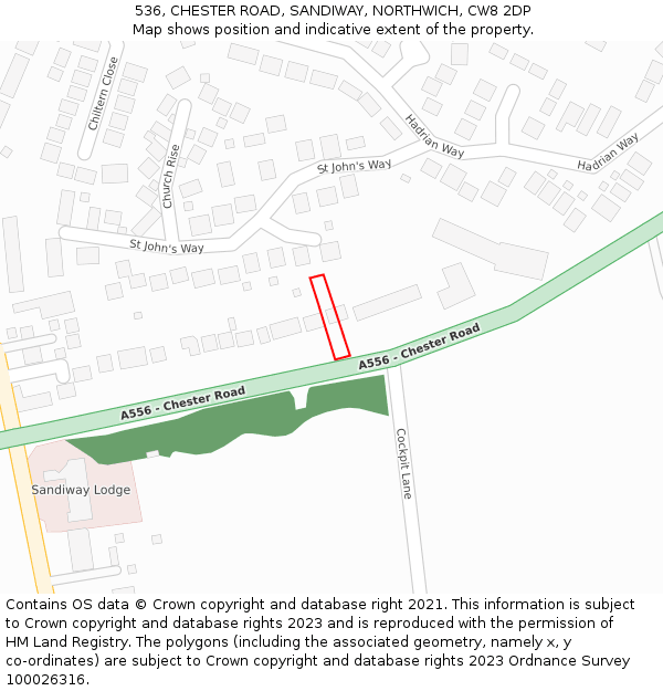 536, CHESTER ROAD, SANDIWAY, NORTHWICH, CW8 2DP: Location map and indicative extent of plot