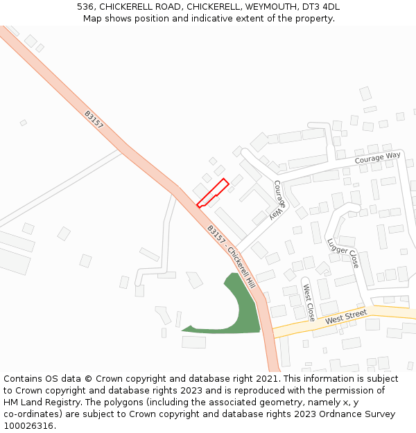 536, CHICKERELL ROAD, CHICKERELL, WEYMOUTH, DT3 4DL: Location map and indicative extent of plot