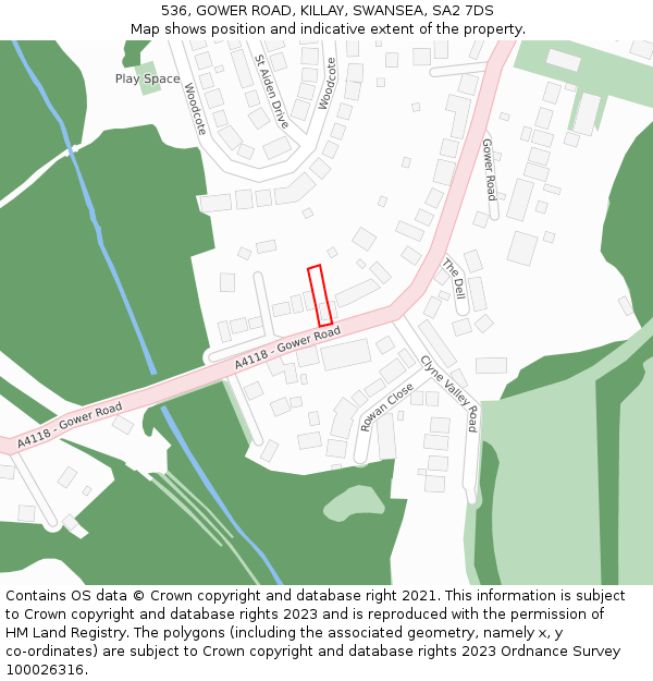 536, GOWER ROAD, KILLAY, SWANSEA, SA2 7DS: Location map and indicative extent of plot