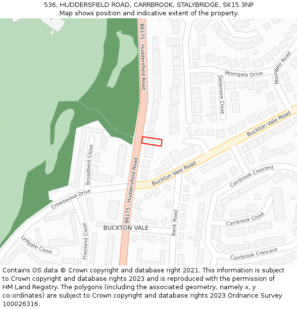 536, HUDDERSFIELD ROAD, CARRBROOK, STALYBRIDGE, SK15 3NP: Location map and indicative extent of plot