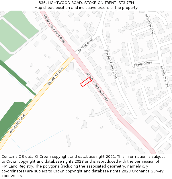 536, LIGHTWOOD ROAD, STOKE-ON-TRENT, ST3 7EH: Location map and indicative extent of plot