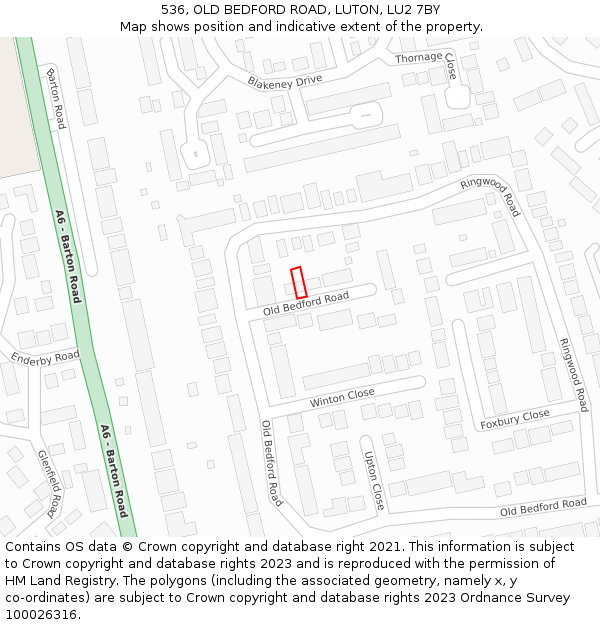 536, OLD BEDFORD ROAD, LUTON, LU2 7BY: Location map and indicative extent of plot