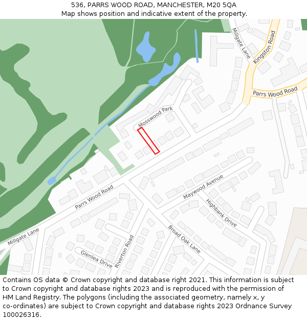 536, PARRS WOOD ROAD, MANCHESTER, M20 5QA: Location map and indicative extent of plot