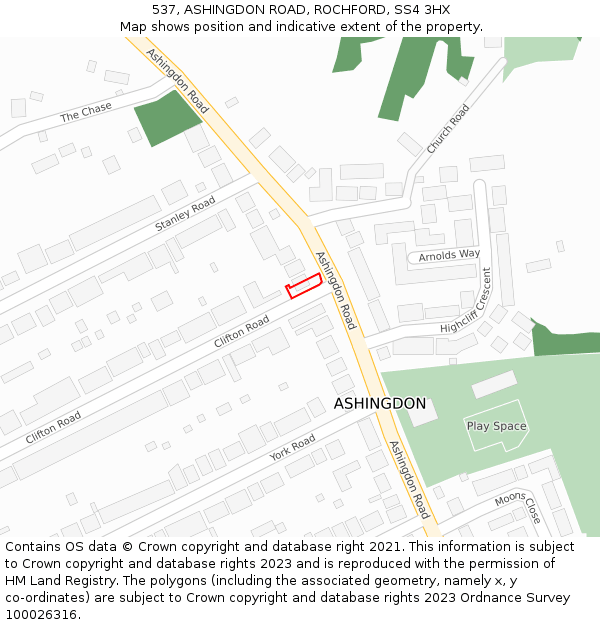 537, ASHINGDON ROAD, ROCHFORD, SS4 3HX: Location map and indicative extent of plot