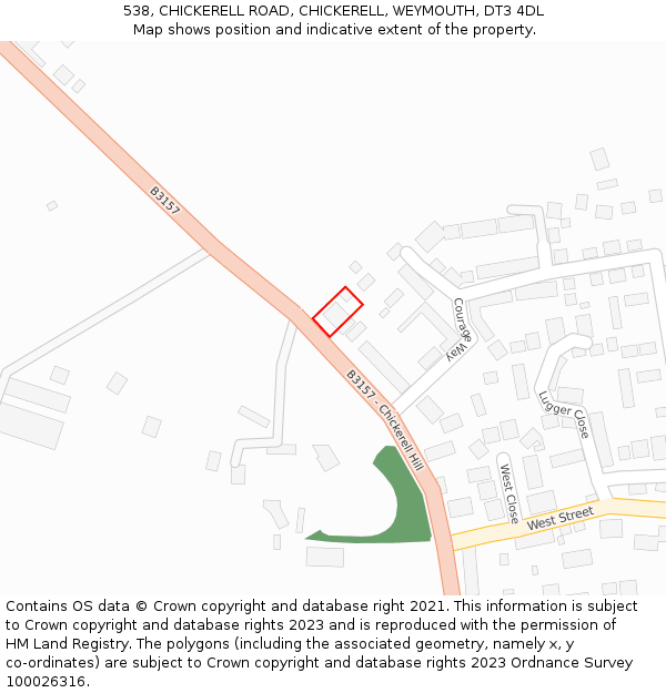 538, CHICKERELL ROAD, CHICKERELL, WEYMOUTH, DT3 4DL: Location map and indicative extent of plot