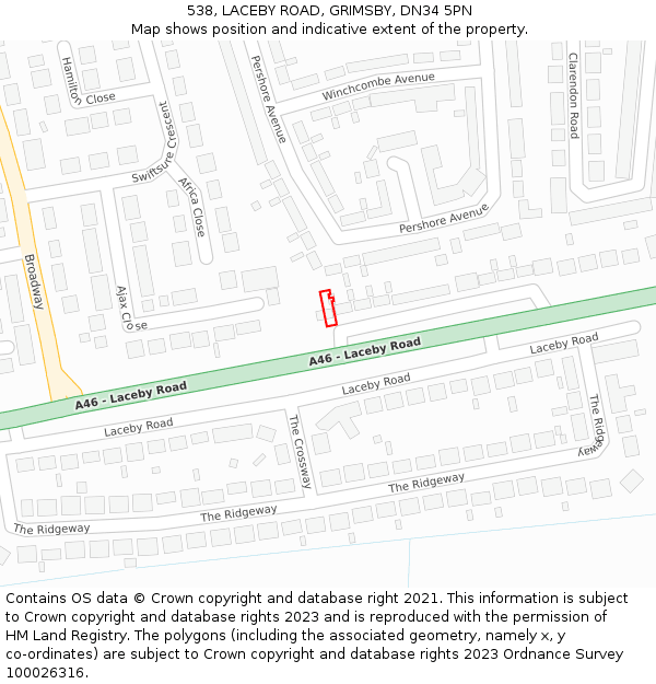 538, LACEBY ROAD, GRIMSBY, DN34 5PN: Location map and indicative extent of plot