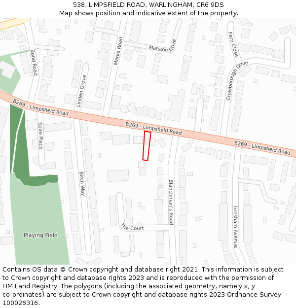 538, LIMPSFIELD ROAD, WARLINGHAM, CR6 9DS: Location map and indicative extent of plot