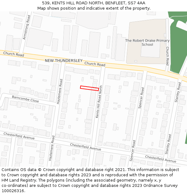 539, KENTS HILL ROAD NORTH, BENFLEET, SS7 4AA: Location map and indicative extent of plot