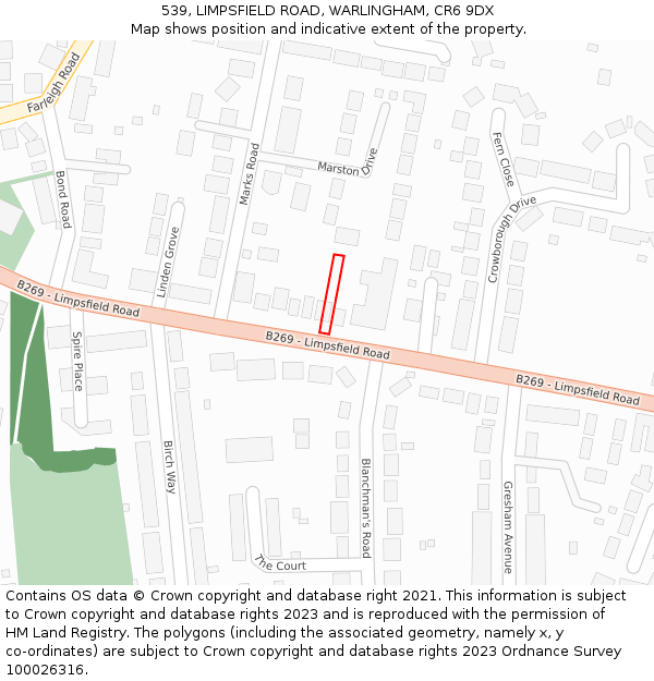 539, LIMPSFIELD ROAD, WARLINGHAM, CR6 9DX: Location map and indicative extent of plot