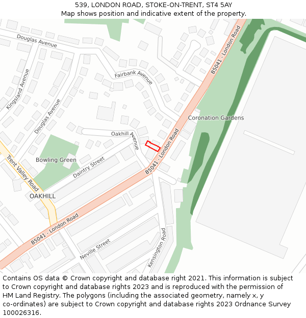 539, LONDON ROAD, STOKE-ON-TRENT, ST4 5AY: Location map and indicative extent of plot