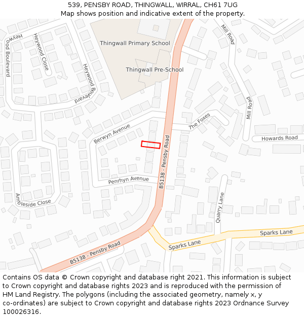 539, PENSBY ROAD, THINGWALL, WIRRAL, CH61 7UG: Location map and indicative extent of plot