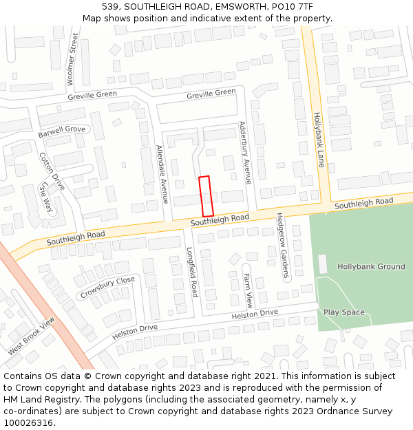 539, SOUTHLEIGH ROAD, EMSWORTH, PO10 7TF: Location map and indicative extent of plot