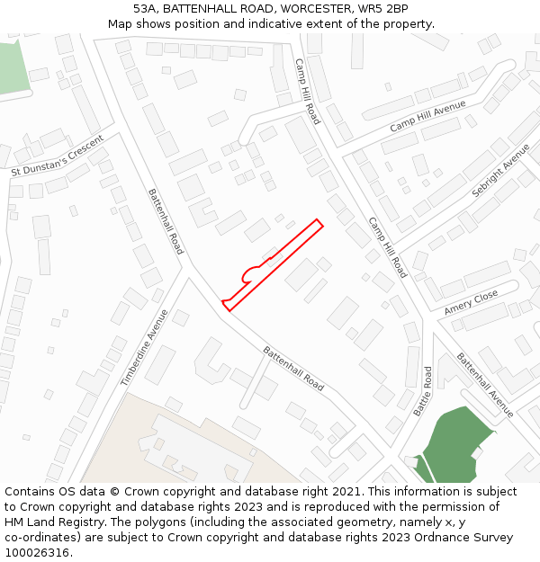 53A, BATTENHALL ROAD, WORCESTER, WR5 2BP: Location map and indicative extent of plot