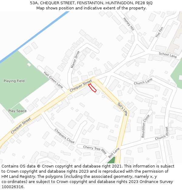 53A, CHEQUER STREET, FENSTANTON, HUNTINGDON, PE28 9JQ: Location map and indicative extent of plot