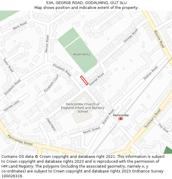 53A, GEORGE ROAD, GODALMING, GU7 3LU: Location map and indicative extent of plot