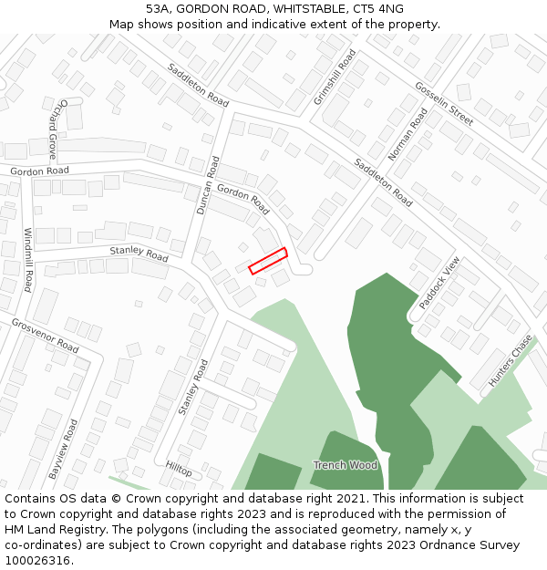 53A, GORDON ROAD, WHITSTABLE, CT5 4NG: Location map and indicative extent of plot