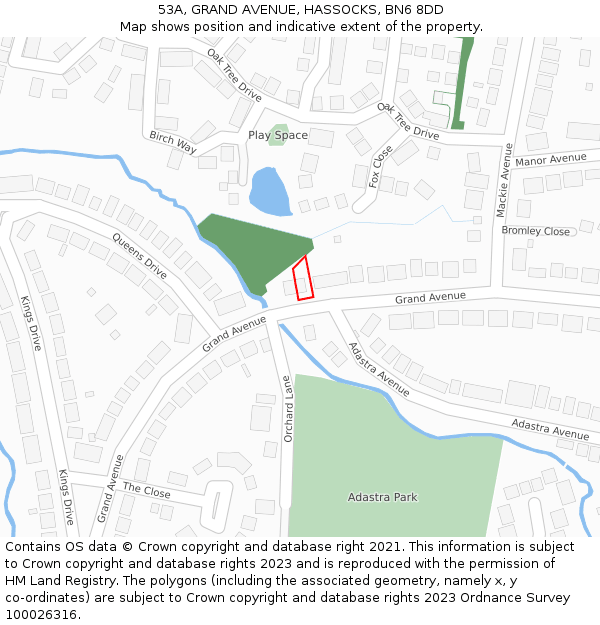 53A, GRAND AVENUE, HASSOCKS, BN6 8DD: Location map and indicative extent of plot