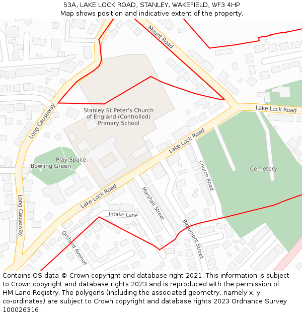 53A, LAKE LOCK ROAD, STANLEY, WAKEFIELD, WF3 4HP: Location map and indicative extent of plot