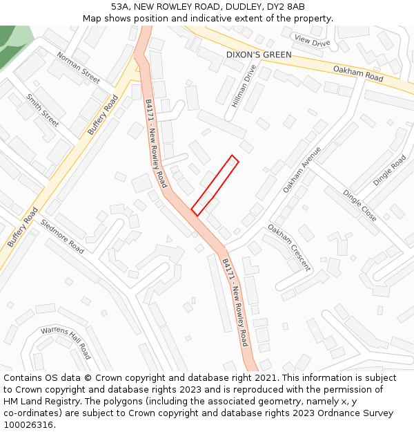 53A, NEW ROWLEY ROAD, DUDLEY, DY2 8AB: Location map and indicative extent of plot