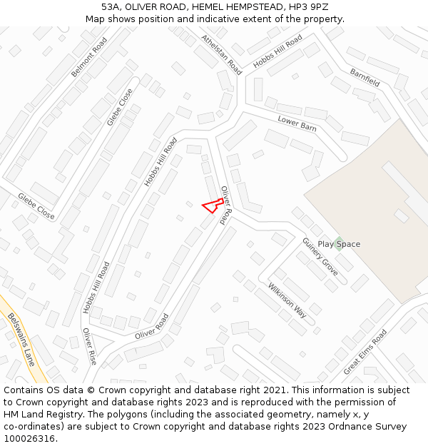 53A, OLIVER ROAD, HEMEL HEMPSTEAD, HP3 9PZ: Location map and indicative extent of plot