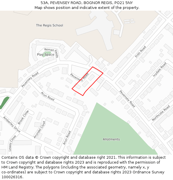 53A, PEVENSEY ROAD, BOGNOR REGIS, PO21 5NY: Location map and indicative extent of plot