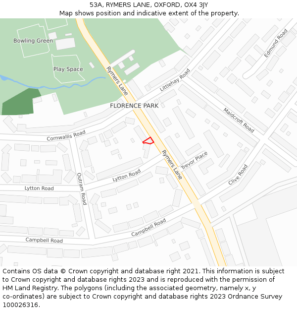 53A, RYMERS LANE, OXFORD, OX4 3JY: Location map and indicative extent of plot