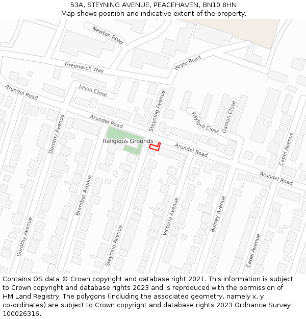 53A, STEYNING AVENUE, PEACEHAVEN, BN10 8HN: Location map and indicative extent of plot